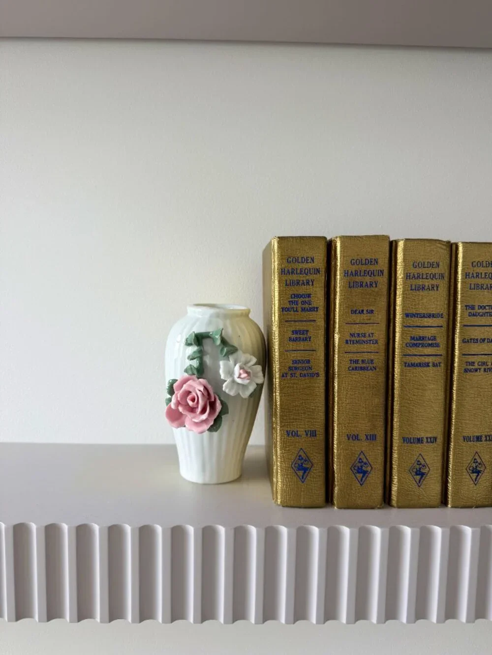 Vintage Ceramic Mini Bud Vase with 3D Floral Appliqué